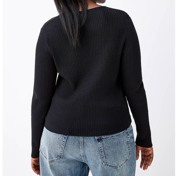 Black basic minimalist organic cotton blend ribbed long sleeve sweater NWT - Picture 2 of 8